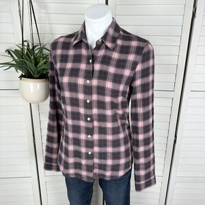 Standard James Perse Tomboy Button Shirt Country Plaid Pink Blue Tan Size 3 US L
